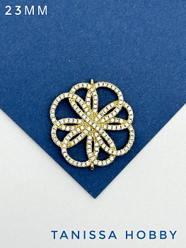 Коннектор цветок с фианитами, позолота, А535