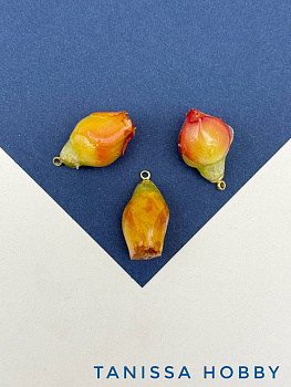 Подвеска цветок, бутон, роза в смоле, желтый розовый, позолота, ЦВ010