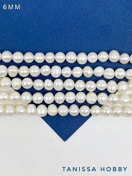 Жемчуг натуральный культивированный, круглый яйцо, белый, 6мм, АВ, нить, Ж199
