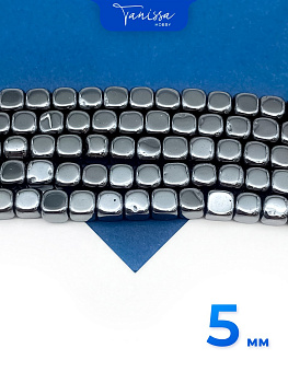 Гематин гематит бусины куб квадрат 5мм, черный, нить, ГТ096