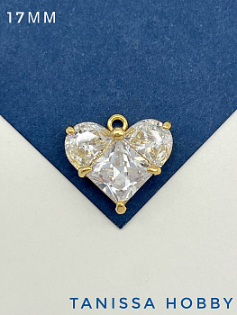 Подвеска фианит сердце 17мм, позолота, С524