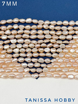 Жемчуг барочный картошка (культивированный), персик, 7мм, А, нить, Ж047