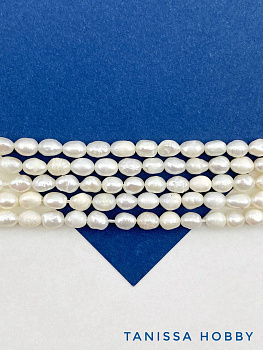 Жемчуг натуральный культивированный, рис, 6мм, В, нить, Ж146