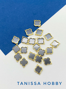 Коннектор клевер, черная керамика, позолота, С833