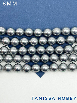 Жемчуг Майорка, круглый, серый радужный, 8мм, нить, МА015