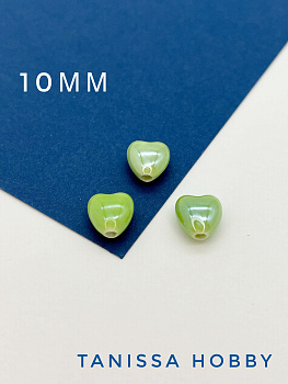 Бусина зеленая фарфоровое сердце, 10мм, ШТУКА, П152