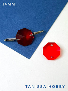 Коннектор октагон, интерьерный кристалл, 14мм, красный, ЛС069