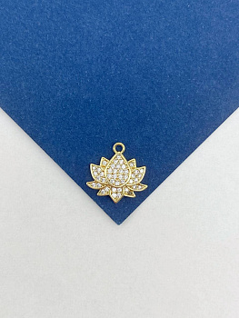 Подвеска лотос с фианитами, 11х13мм, позолота, Ю924