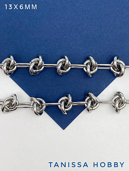 Цепочка овалы вензель узел, 13х6мм, родий, 50см, СН254