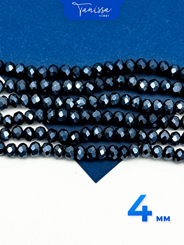 Хрусталь Рондели 4мм, черный гематит, нить. Х070