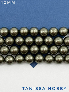 Жемчуг Майорка, зеленый хаки, Dark Green, 10мм, нить, МА219