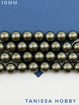 Жемчуг Майорка, зеленый хаки, Dark Green, 10мм, нить, МА219
