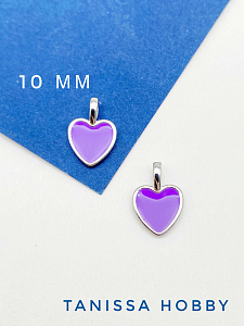 Подвеска кулон сердце фиолетовая эмаль, родий, Д807