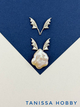 Крылья летучая мышь для вклейки, 13х6мм, родий, В318