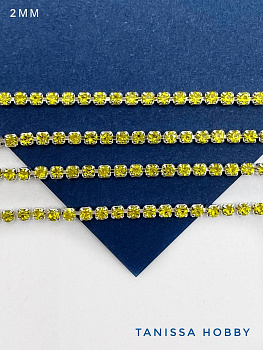 Стразовая лента цепочка SS06 2мм желтый/серебро, 10см, СТ027