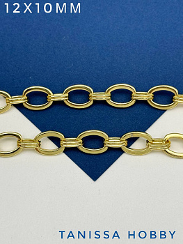 Цепочка якорная овалы 12х10мм, позолота, 50см, СН002