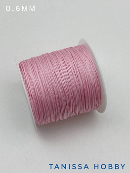 Шнур шамбала нейлоновый для браслетов 0,6мм розовый, КАТУШКА 35м, Ц026