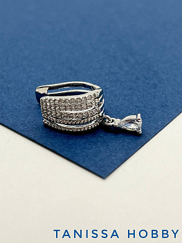 Кафф капля с фианитами, родий, Е217