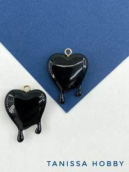 Подвеска сердце капли, 21мм, акрил, черный, П291