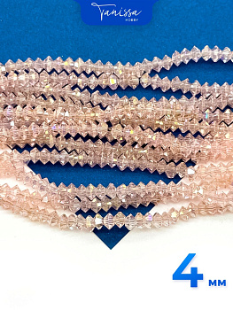 Хрусталь Биконус, плоский, розовый АВ, 4мм, нить, Х337