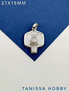 Подвеска баскетбольная корзина мяч, 21х15мм, родий, Ю328