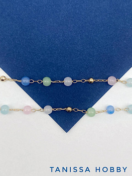 Цепочка тонкая с шариками, хрусталь 4мм, цветной микс, 50см, позолота, СН241