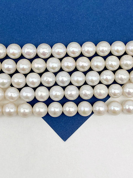 Жемчуг натуральный культивированный, круглый, 8-9мм, АААА, ювелирное качество, нить, Ж208