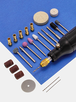 Микро дрель беспроводная: 3 скорости. Набор 3 сверла + 5 цанг + 16 насадок, И80