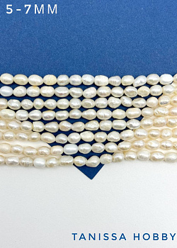 Жемчуг натуральный культивированный, рис, 5-7мм, В, нить, Ж032