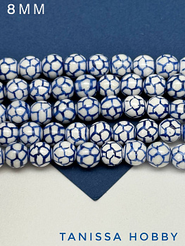 Бусина фарфоровая, 8мм, кракле, синий, штука, П063