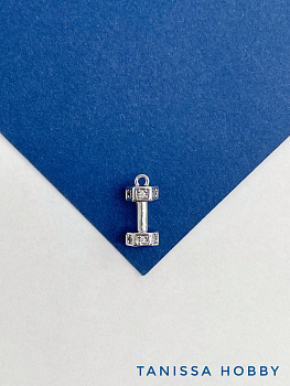 Подвеска гантель, спорт, 14мм, родий, Д416