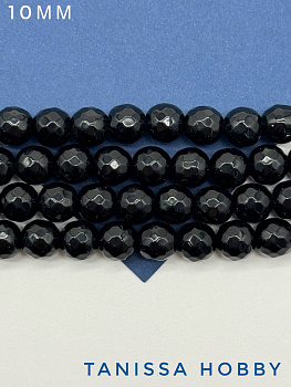Черный агат граненый, огранка, 10мм, 1/2 нити, Б191
