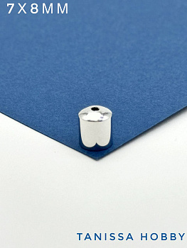 Шапочка концевик для шнура, цепочки, 7х8мм, родий, штука. К025