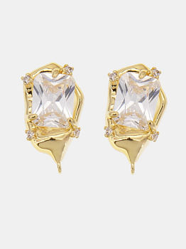 Швензы пусеты овал фианит, позолота, Е809