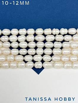 Жемчуг натуральный культивированный  рис 10-12мм, АВ, нить, Ж093