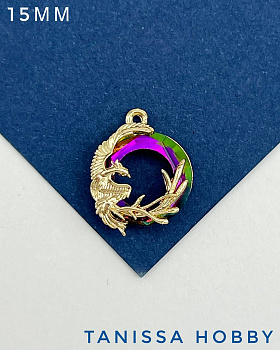 Подвеска птица Феникс, рондель Vitral medium, позолота, Д120