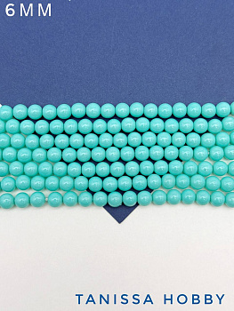 Жемчуг Майорка, круглый, бирюзовый, 6мм, нить, МА161