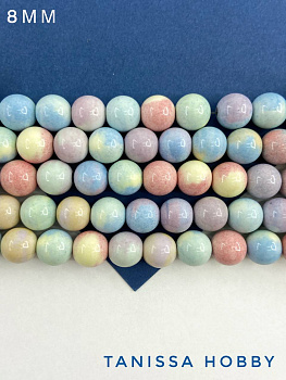 Агат, пастельный микс, бусины круглые 8мм, нить, Б223
