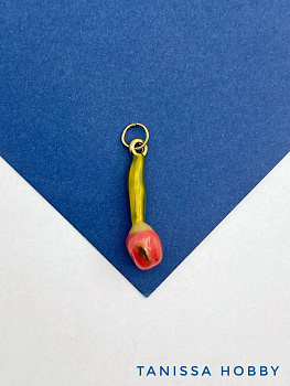 Подвеска цветок тюльпан, эмаль, сталь, позолота, Ш402