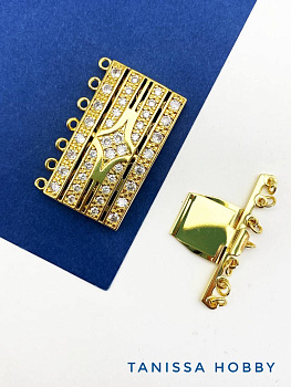 Замок карабин для многорядного колье на 7 нитей, позолота, Д089