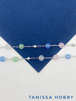 Цепочка тонкая с шариками, хрусталь 4мм, цветной микс, 50см, серебро, СН240