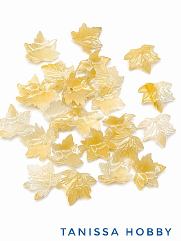 Подвеска листик белый желтый микс, 16мм, П051
