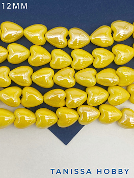 Бусина желтая фарфоровое сердце, 12мм, ШТУКА, П147