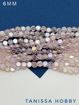 Хрусталь диск, круглый плоский, розовый АВ, 6мм, нить, Х309