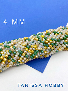 Хрусталь рондели микс 4 мм желто-зеленый, нить, Х025