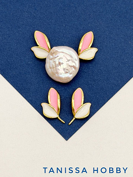 Крылья бабочки для вклейки, 13мм, розовая эмаль, ПАРА, позолота, В512