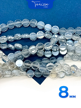 Хрусталь диск, круглый плоский, серо-голубой, 8мм, нить, Х320