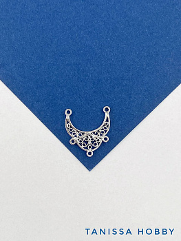 Коннектор ажурный этно кружево, 19мм, родий, Д428