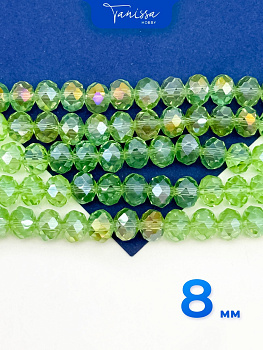 Хрусталь Рондели 8мм, светло зеленый АВ, нить Х048