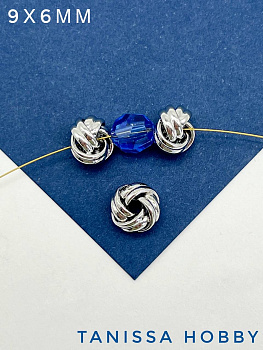 Бусина разделительная, вензель, 9х6мм, родий, Р329